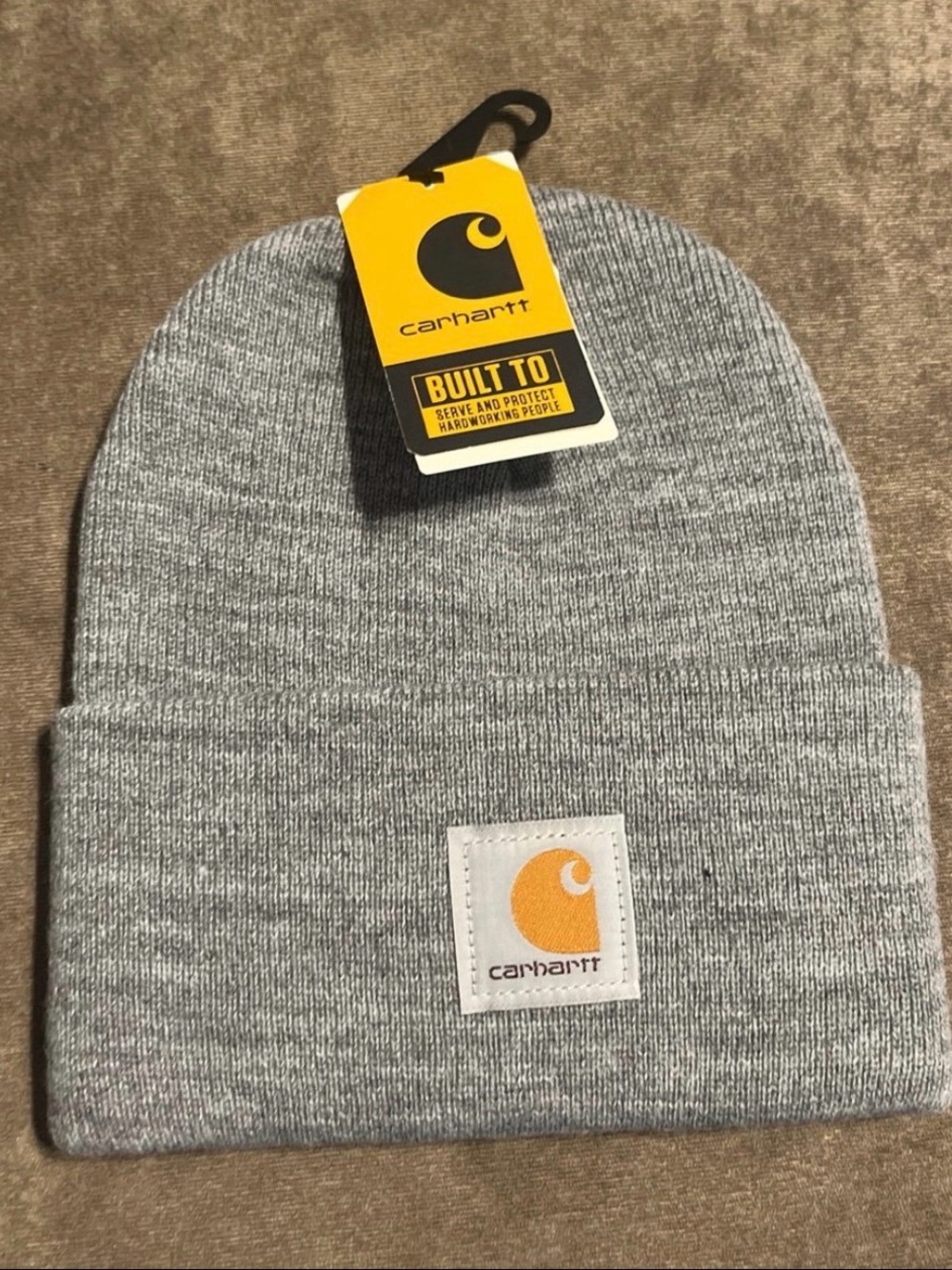 Carhartt Heather Gray Knit Cuffed Beanie with Yellow Tag
